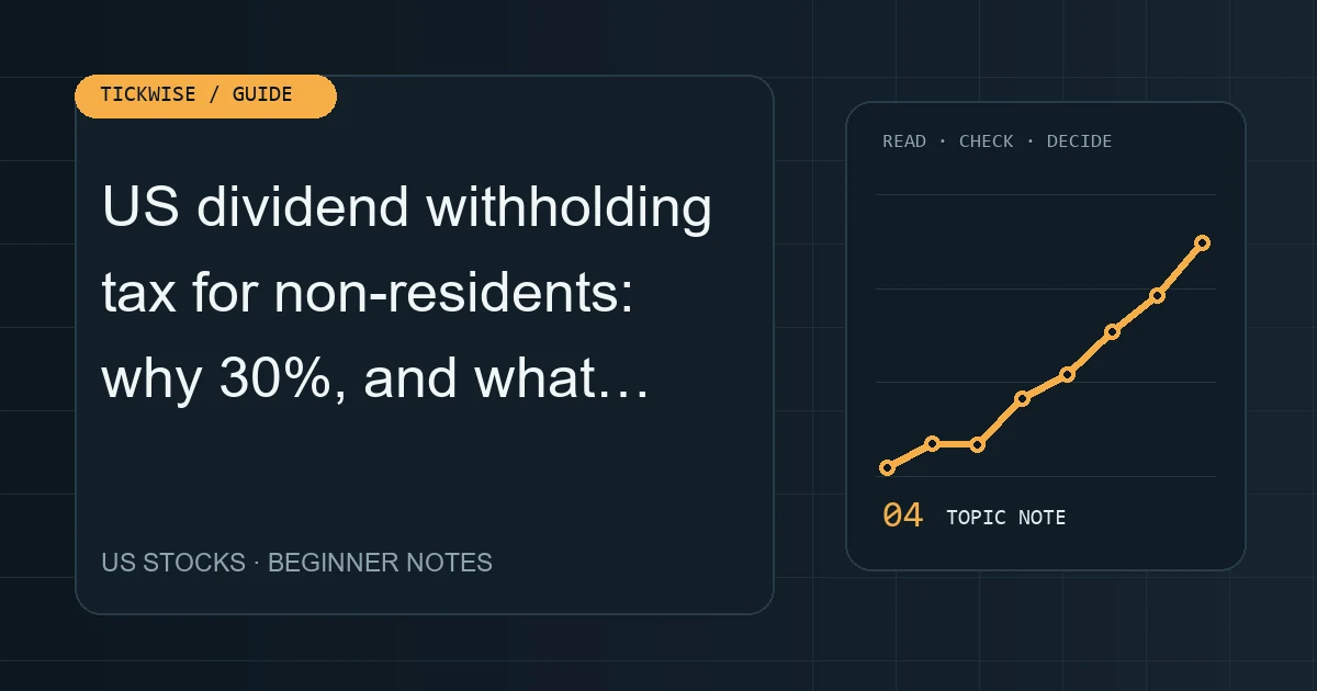 Visual overview for US dividend withholding tax for non-residents: why 30%, and what W-8BEN does The default rate, the form that certifies your status, and why a treaty can lower it